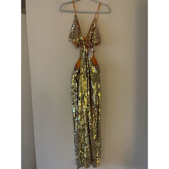 ASOS Edition Knot Front Sequin Disco Midi Dress Cut Outs in Orange Size 14 NWT - Picture 3 of 5